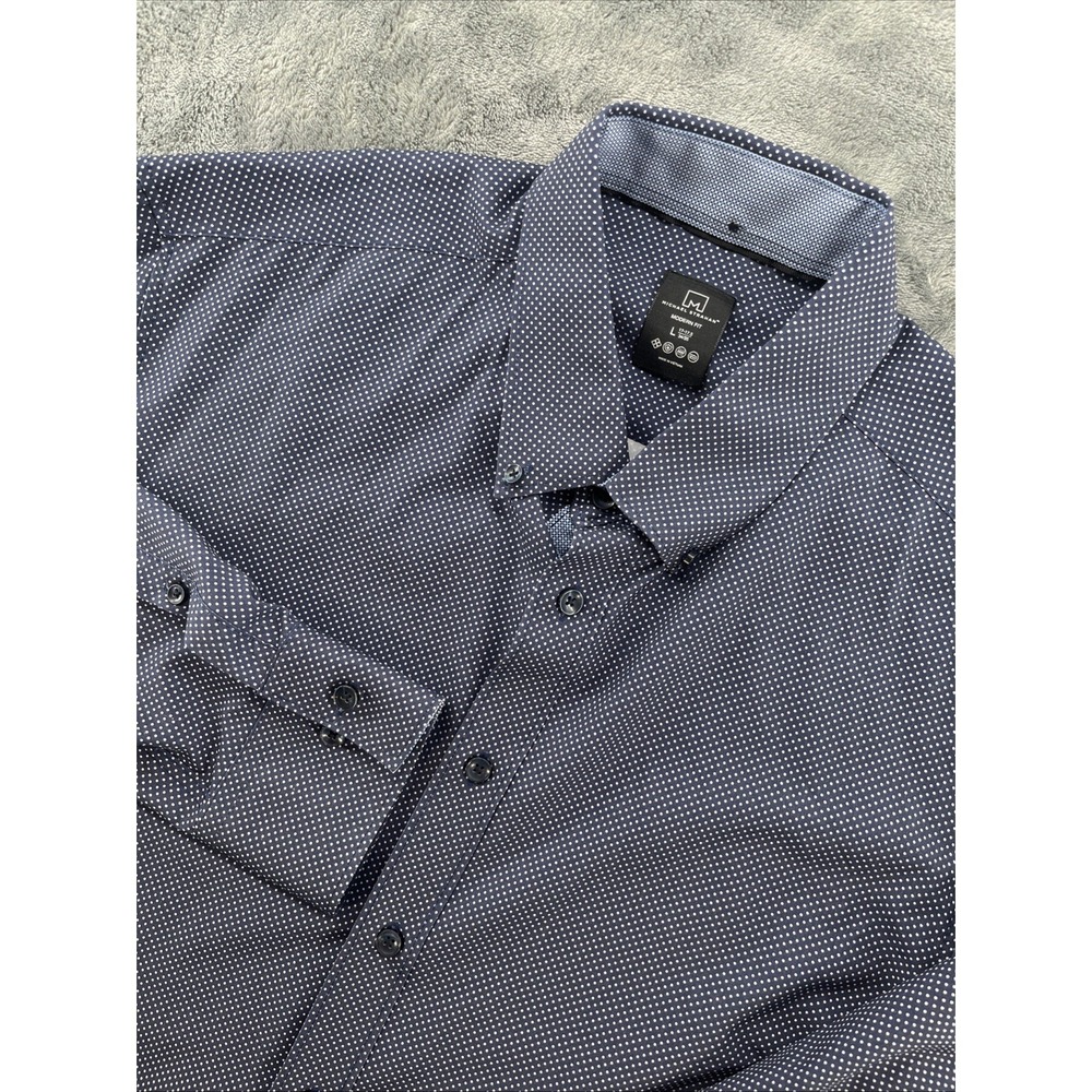 Michael Strahan Button Up Mens Large Blue Geometric Modern Fit Stretch Shirt